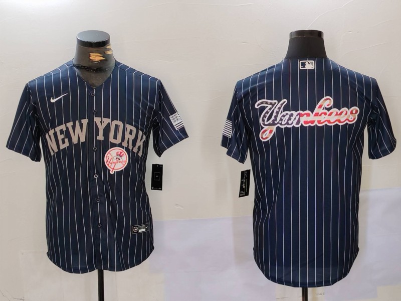 Men New York Yankees Blank Blue stripe joint name 2024 Nike MLB Jersey style 91210